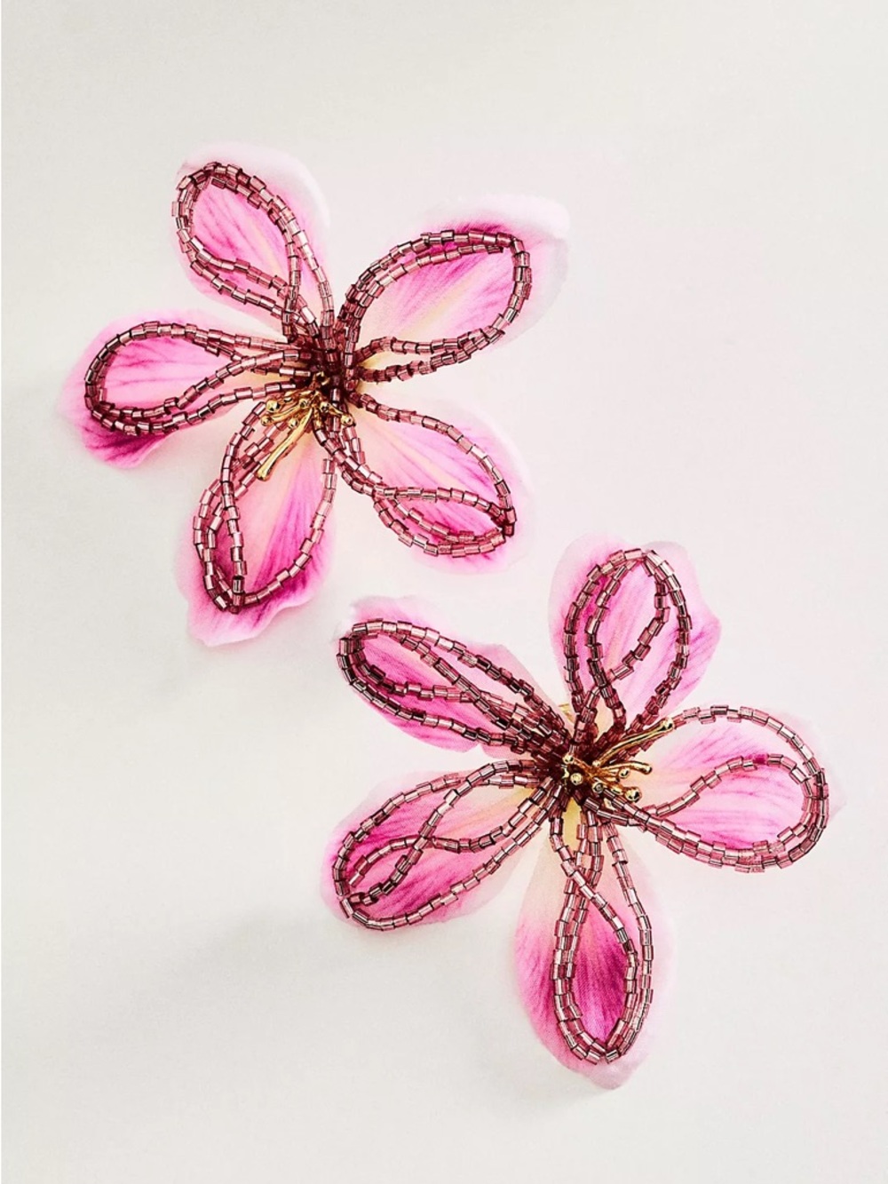 NWT Anthropologie 🌸 Pink Beaded Flower Post Earrings